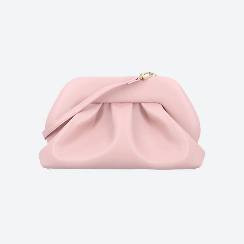 Themoire Light Pink Clutch — a pale pink pleated clutch bag